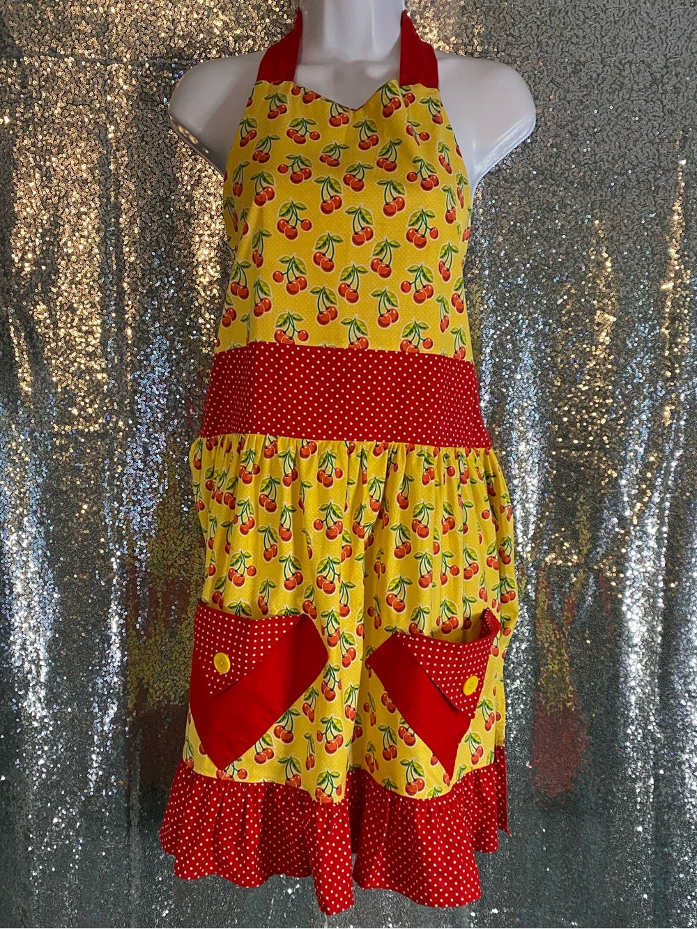 Cherry Bomb Rockabilly 📌Pin-Up Apron 🍒 Custom Handmade Retro Kitchen Glam